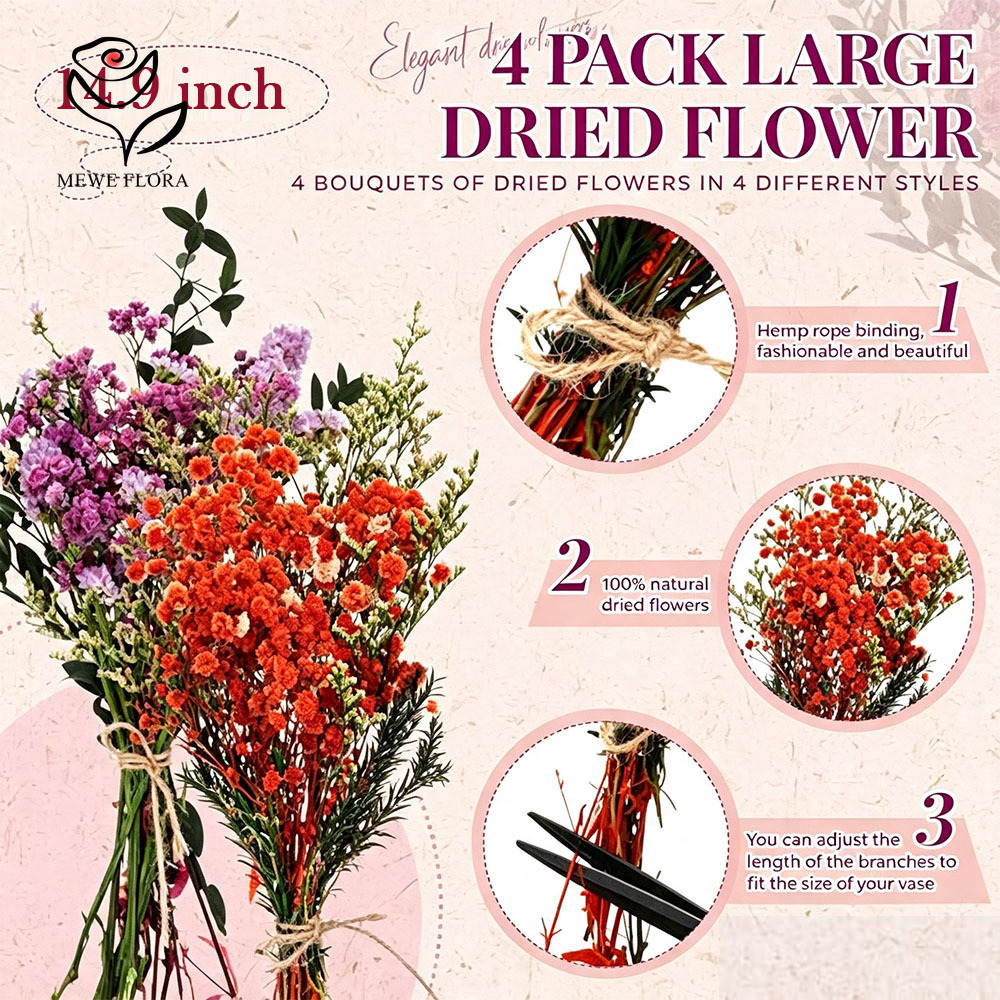 다채로운 드라이 플라워 천연 안개꽃 4묶음 웨딩 보헤미 - Baby Breath Dried 리뷰 및 가격